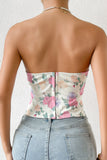 Strapless korsettop met roze bloemenprint