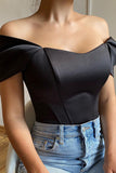 Zwarte off-shoulder satijnen korset bustier top