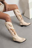 Zwarte Butterfly Patroon Mid Calf Chunky Heel Cowgirl Laarzen