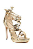 Dames Golden Metallic Strappy Stilletos Hakken Sandalen Schoenen met Vlinder