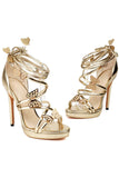 Dames Golden Metallic Strappy Stilletos Hakken Sandalen Schoenen met Vlinder