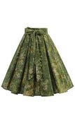 jaren 1950 leger groene bloemen geplooide Swing rok