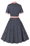 Zwart Roze Polka Dot Pinup jaren 1950 Jurk