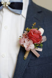 Abrikoos Prom Pols Corsage en Boutonnière voor heren voor bruiloft