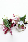 Bourgondische Prom Pols Corsage en Heren Boutonnière met Parels