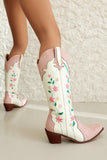 Witte geborduurde knie hoge brede kuit chunky hak cowgirl laarzen