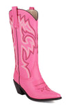 Retro Zwarte Puntige Neus Chunky Hak Mid Calf Cowgirl Laarzen