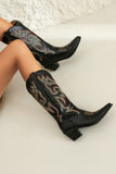 Retro Zwarte Puntige Neus Chunky Hak Mid Calf Cowgirl Laarzen