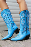 Retro Zwarte Puntige Neus Chunky Hak Mid Calf Cowgirl Laarzen