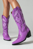 Retro Zwarte Puntige Neus Chunky Hak Mid Calf Cowgirl Laarzen