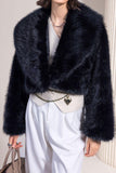 Zwarte Cropped Faux Fur Open Front Pluizige Korte Jas