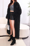 Zwarte open voorkant faux fur maxi damesjas