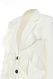 Witte revers met inkeping dames blazer met ruches