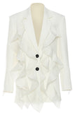 Witte revers met inkeping dames blazer met ruches