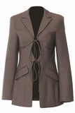 Coffee Slim Fit Lace-up Dames Blazer