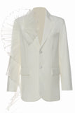 Witte revers met inkeping dames blazer met ruches