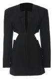 Zwarte Slim Fit Cut-out Dames Collarless Blazer