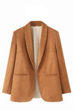 Casual Camel Sjaal Revers Open Front Vrouwen Blazer