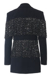 Sparkly Navy Peak Revers Dames Blazer met Franjes