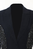 Sparkly Navy Peak Revers Dames Blazer met Franjes