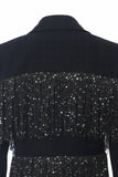 Sparkly Navy Peak Revers Dames Blazer met Franjes