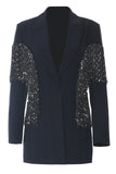 Sparkly Navy Peak Revers Dames Blazer met Franjes