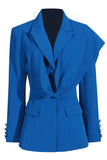 Koningsblauwe asymmetrische revers met inkeping dames blazer