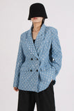 Sprankelende blauwe revers met inkeping dames blazer met pailletten