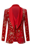 Sparkly rode sjaal revers 2-delige pailletten heren blazer en vest