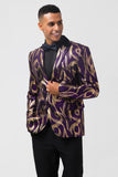 Glitter paars patroon bedrukte revers met inkeping heren blazer