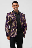 Glitter paars patroon bedrukte revers met inkeping heren blazer