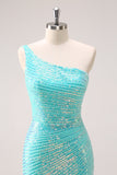 Sparkly Mint One Shoulder Tight Short Homecoming Jurk met pailletten