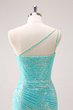 Sparkly Mint One Shoulder Tight Short Homecoming Jurk met pailletten