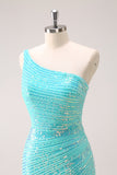 Sparkly Mint One Shoulder Tight Short Homecoming Jurk met pailletten