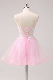 Roze A Line Spaghetti Bandjes Tule Corset Homecoming Jurk met Appliques