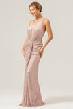 Glitter Blush Zeemeermin Halter Backless Lange Prom Jurk