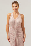 Glitter Blush Zeemeermin Halter Backless Lange Prom Jurk