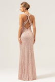 Glitter Blush Zeemeermin Halter Backless Lange Prom Jurk