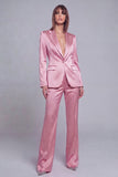 Grijs Roze Peak Revers Satijn Slim Fit Dames Pakken