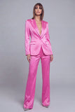 Grijs Roze Peak Revers Satijn Slim Fit Dames Pakken