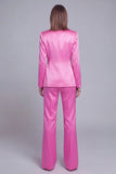 Grijs Roze Peak Revers Satijn Slim Fit Dames Pakken