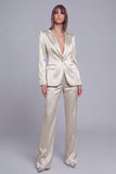 Grijs Roze Peak Revers Satijn Slim Fit Dames Pakken