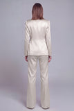 Grijs Roze Peak Revers Satijn Slim Fit Dames Pakken