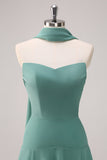 Eucalyptus strapless gegolfde bruidsmeisjesjurk met lint