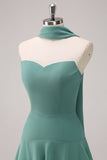 Eucalyptus strapless gegolfde bruidsmeisjesjurk met lint