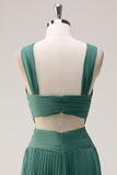 Eucalyptus A Line Halter Nek Chiffon Geplooide Lange Bruidsmeisje Jurk