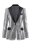 Sparkly Silver Black Peak revers dames galablazer