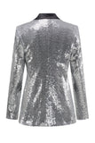 Sparkly Silver Black Peak revers dames galablazer