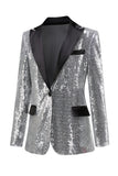 Sparkly Silver Black Peak revers dames galablazer