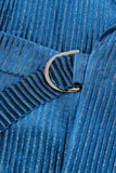 Peacock Blue Stripes Ingekerfde Revers 2 Stuks Pakken met Riem